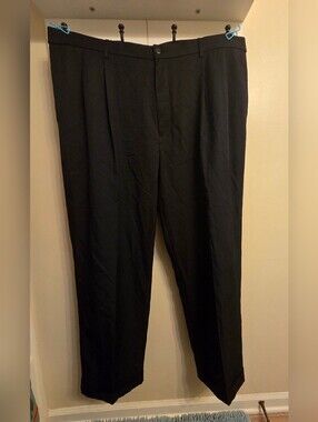 PGA Tour Mens 44x32 Black Pants Pleated Cuffed Golf Dress Slacks Trousers